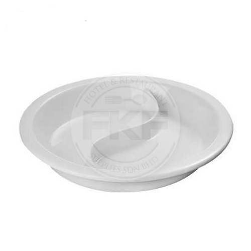 White Porcelain Round Food Pan S Shaped 2 Compartment (China)