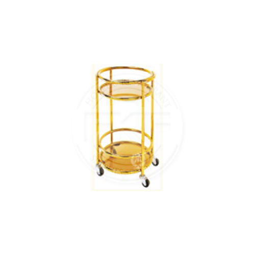 Stainless Steel Gold Colour Service Cart With Glass Top (C3C)
