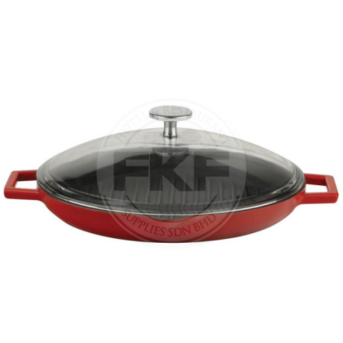 Lava Red Grill Pan With Integral Metal Handle & Glass Lid
