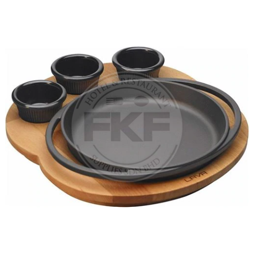 Lava Round Dish & Wooden Service Platter