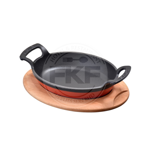 Lava Oval Dish With 2 Handles & Wooden Platter