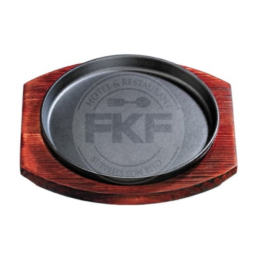 Cast Iron Round Sizzling Plate With Wood Underliner