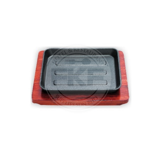 Cast Iron Rectangular Sizzling Plate With Wood Underliner (SL2015)