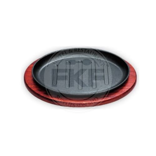Cast Iron Oval Sizzling Plate With Wood Underliner (SL2048)