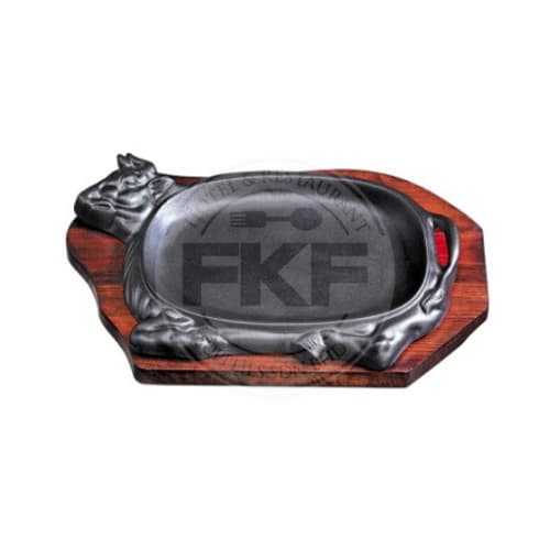 Cast Iron Bull Shaped Sizzling Plate With Wood Underliner (SL2019)