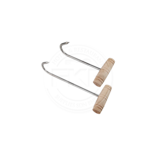 Stainless Steel Short 'J' Shape Hook With Wood Handle