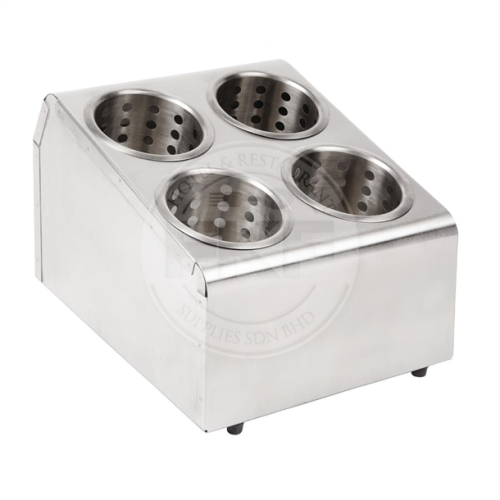Stainless Steel Square Cutlery Holder 4 Compartment With Stainless Steel Insert