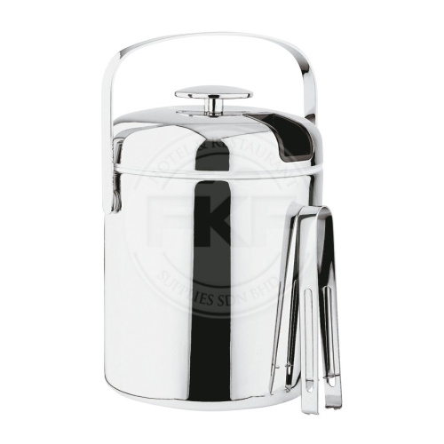Chrome Insulated Ice Bucket Plastic Insert With Lid & Tong