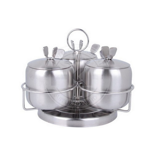 Stainless Steel Turnable Condiment Holder With Lid & Carrier