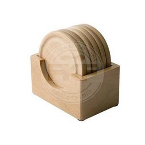 Acacia Wood Round Coaster With Holder