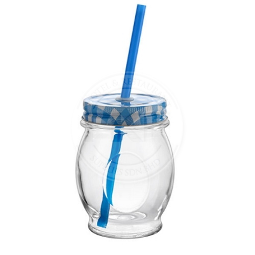 Borgonovo Jar With Blue Lid & Straw 390ML