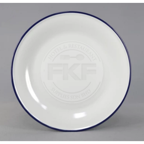 Melamine Enamel Look Round Plate Blue Rim