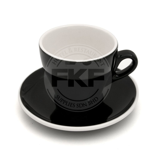 Tulip Shaped Black Cappuccino Cup With Saucer