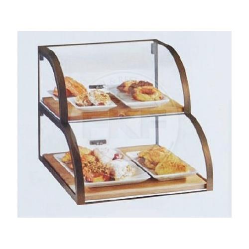Acrylic Pastry Display Case With Black Stainless Steel Frame and Rubber Wood Base